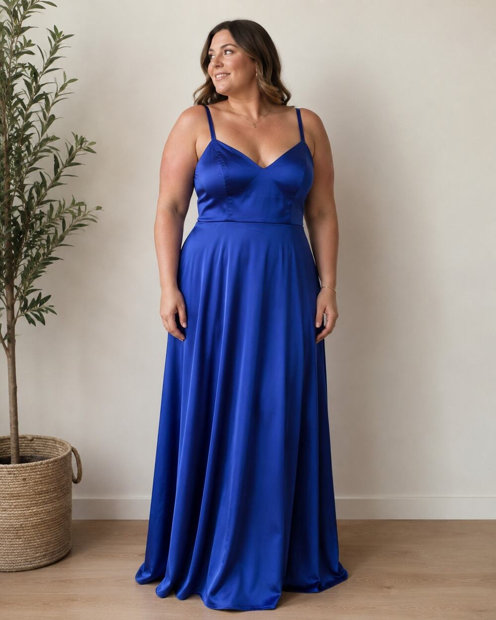 City Triangles Blue Satin Maxi Dress Side Slit Strappy Back Size 13